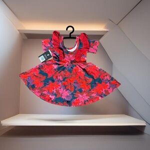 Rags to Raches, Nordstrom, 2T toddler girls red, floral, ruffle swing dress.